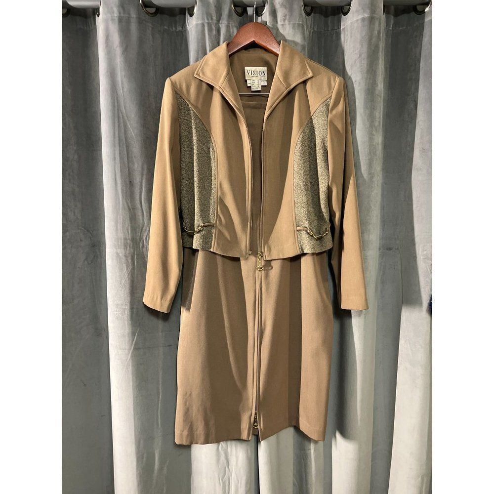 Vintage Vision 100% Polyester Skirt and Jacket Womens Suit Zipper Sz 10 1990's